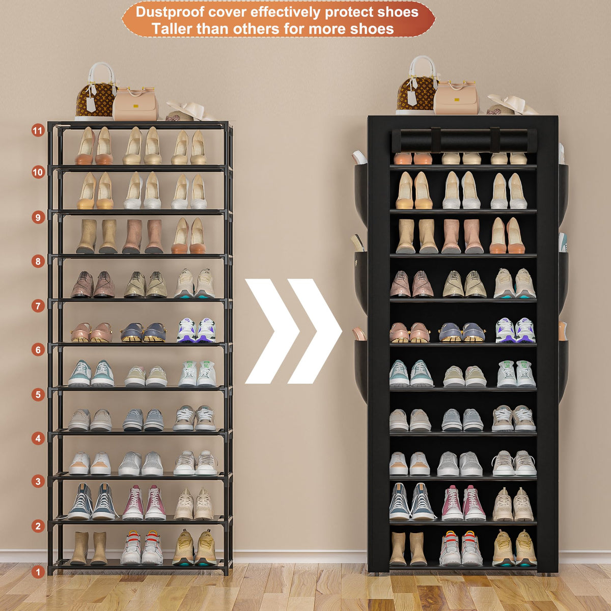 OYREL dustproof cover protects footwear while keeping the rack clean.