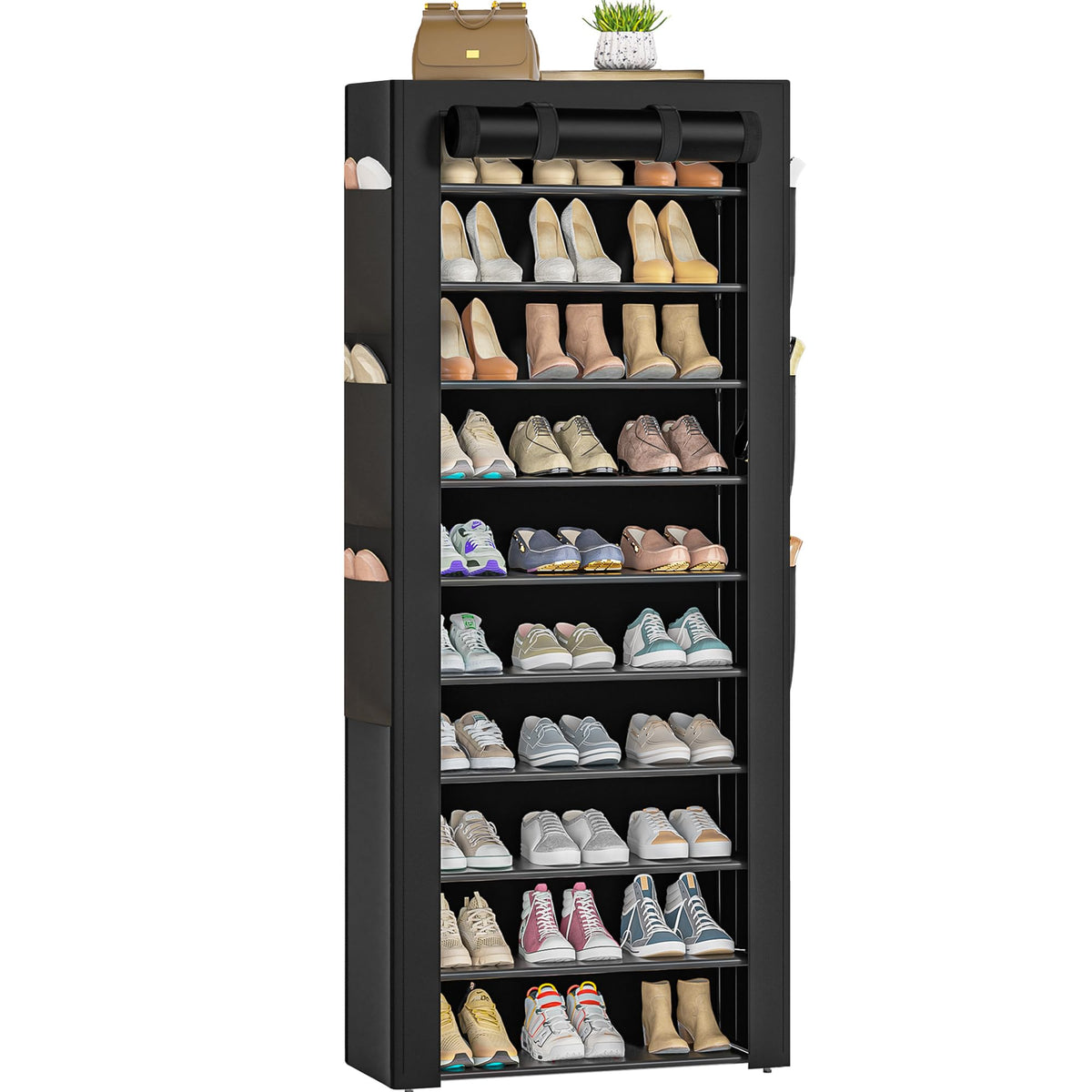 OYREL large shoe rack front view showing tall organized entryway storage.