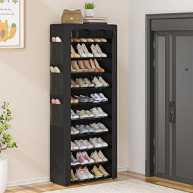 OYREL large shoe rack side pockets display six pockets for accessible organization.