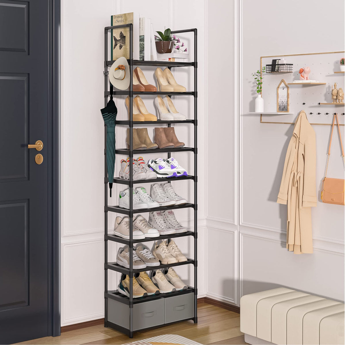 OYREL narrow closet organizer fits tight spaces while keeping shoes accessible.