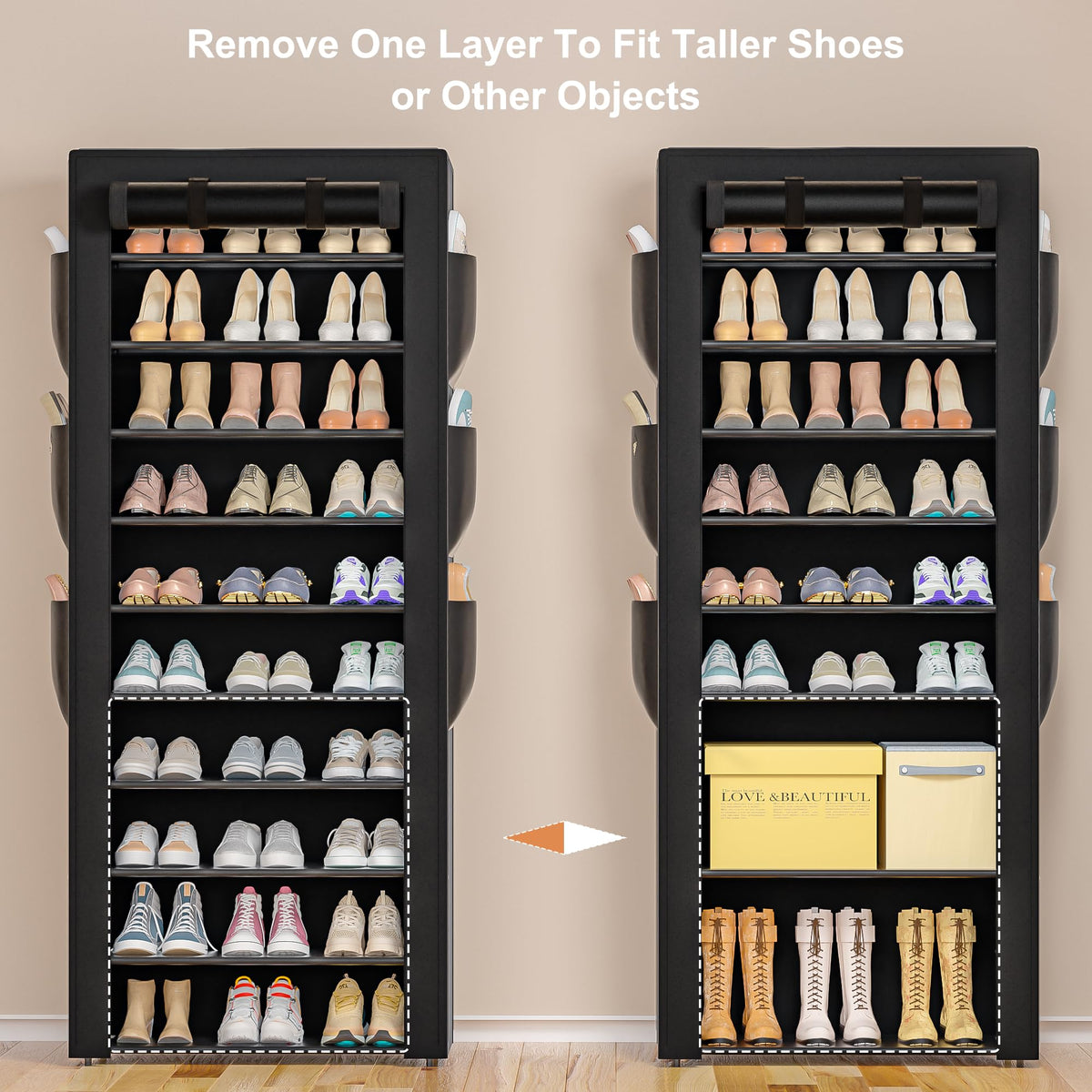 OYREL organized shoes with dustproof cover in use.