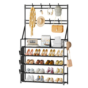 OYREL 5-tier shoe rack front view with ample storage and hooks.