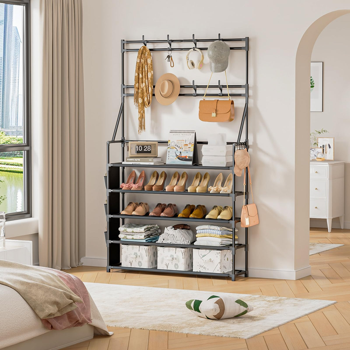 OYREL hallway organization with shoes and accessories neatly stored.