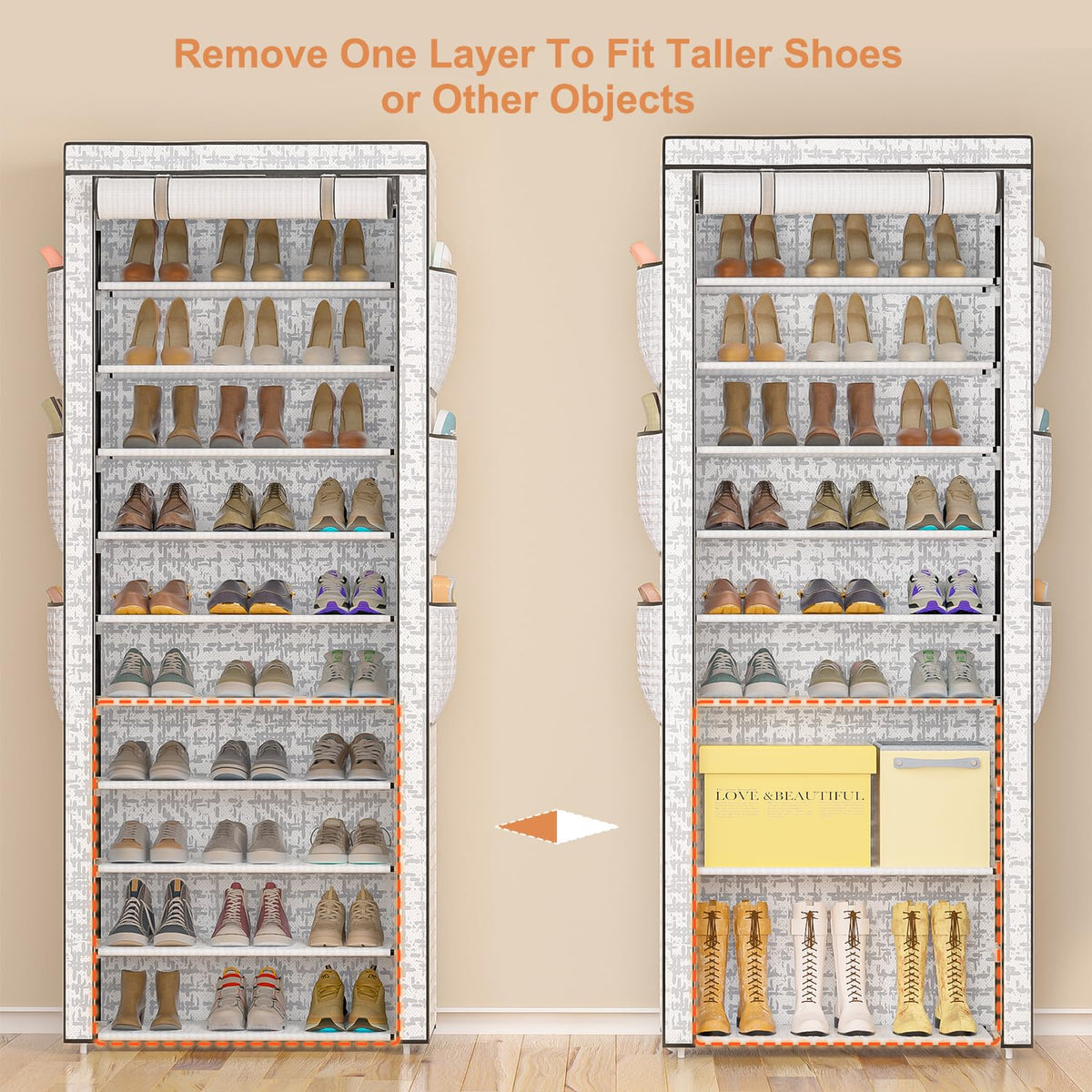 Versatile storage with OYREL rack for shoes, hats, and small items.