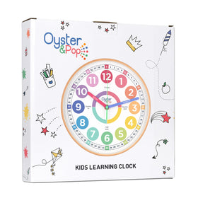 Oyster&Pop Kids Clock acrylic face closeup emphasizes kid-safe, glare-free visibility