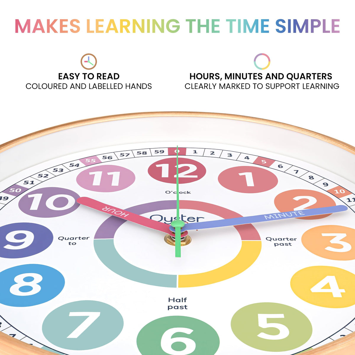 Oyster&Pop Kids Clock colorful dial supports easy time learning for kids
