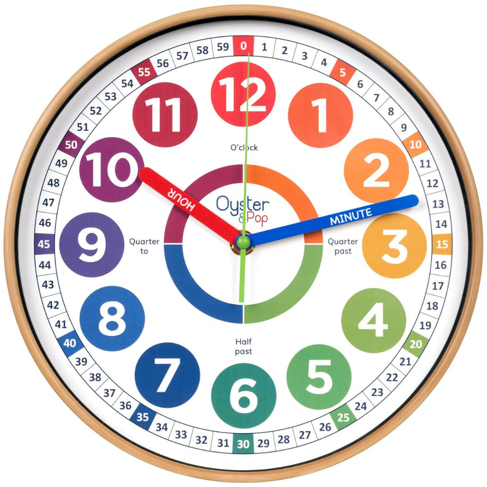 Oyster&Pop Kids Clock face clearly marks minutes and hours for easy learning