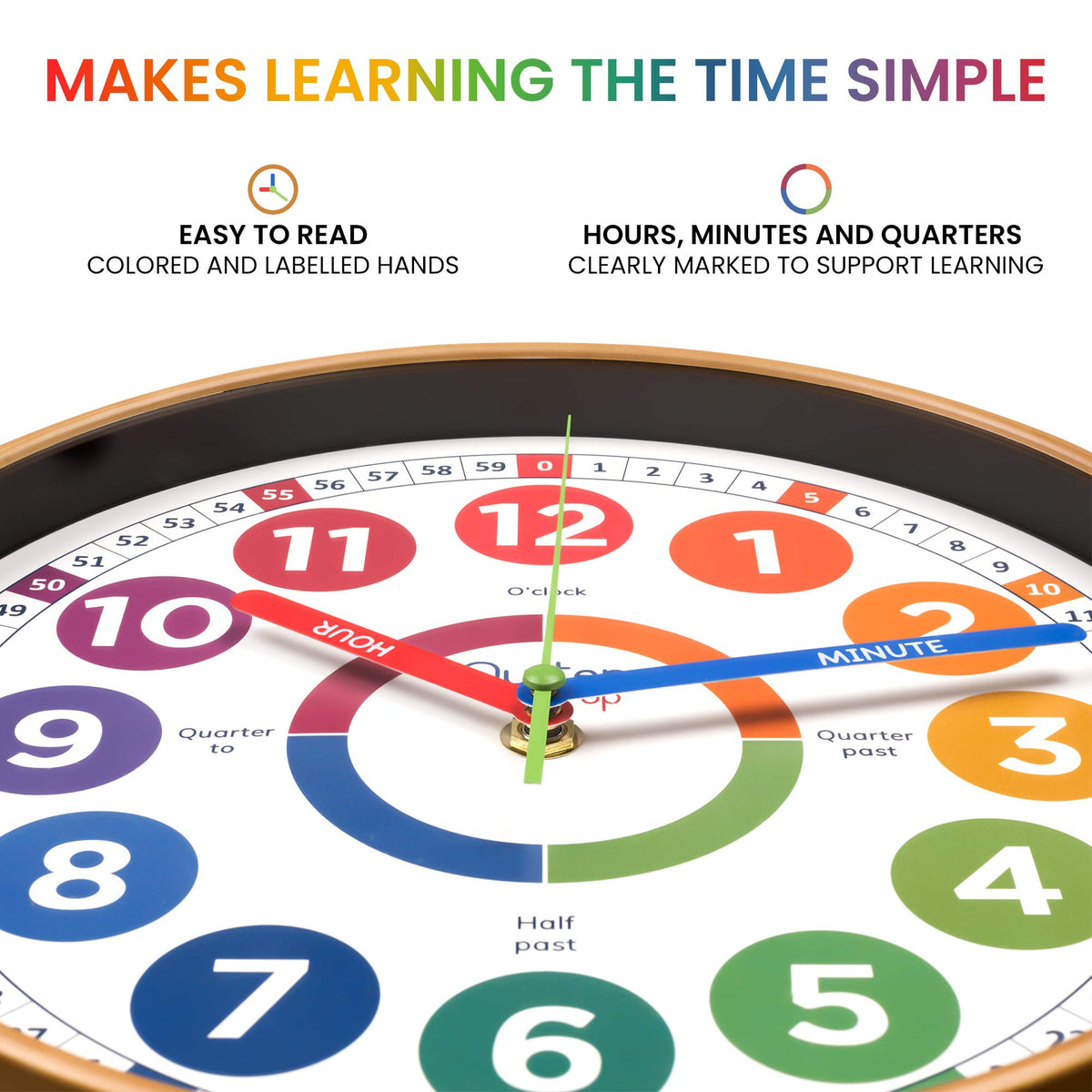Oyster&Pop Kids Clock rainbow dial brightens classrooms and aids time teaching