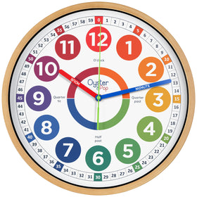 Oyster&Pop Kids Clock front view with large 14-inch dial for easy time learning.