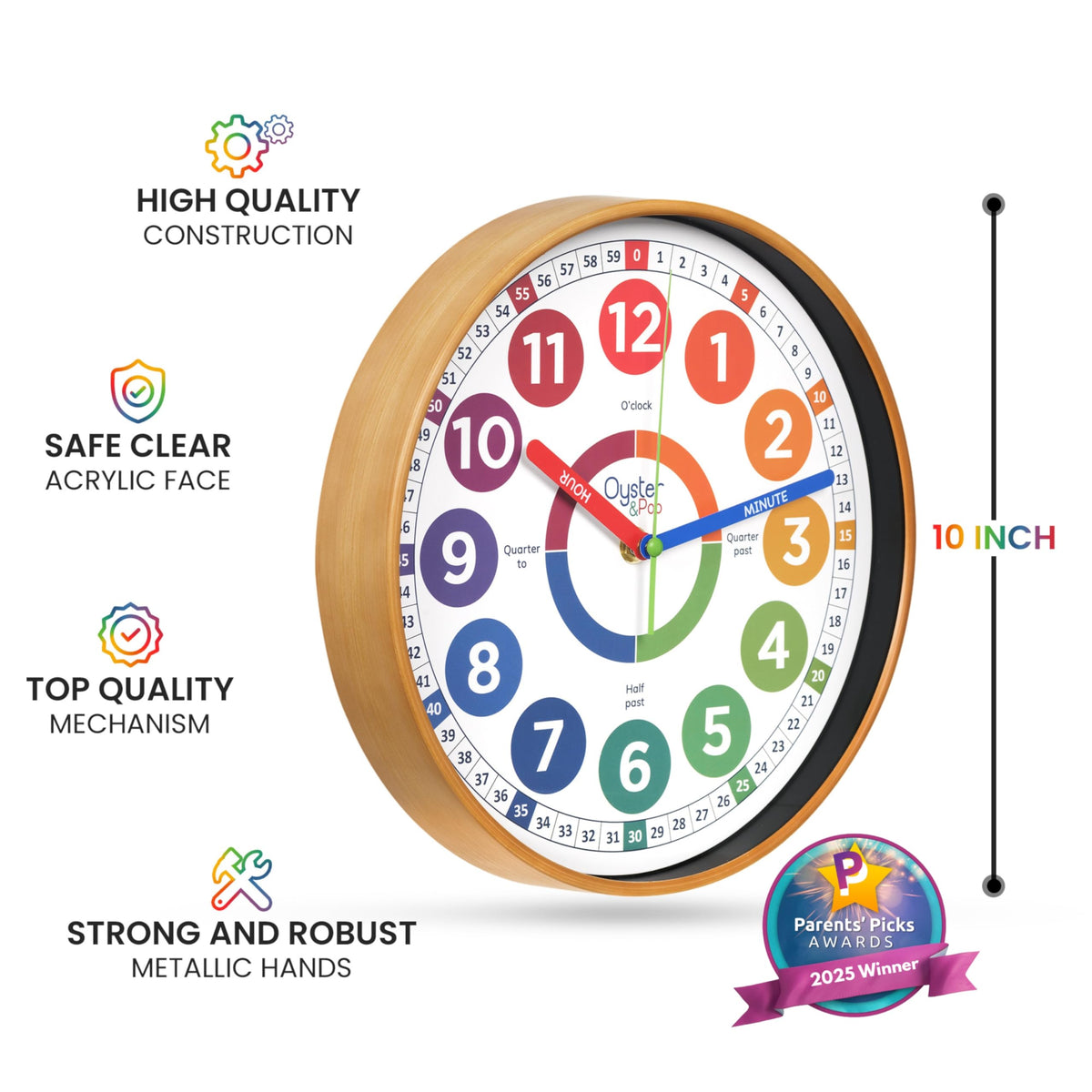 Oyster&Pop Kids Clock silent mechanism keeps study spaces calm and focused