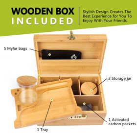 OZCHIN bamboo box lid open with tray reveals flexible organization