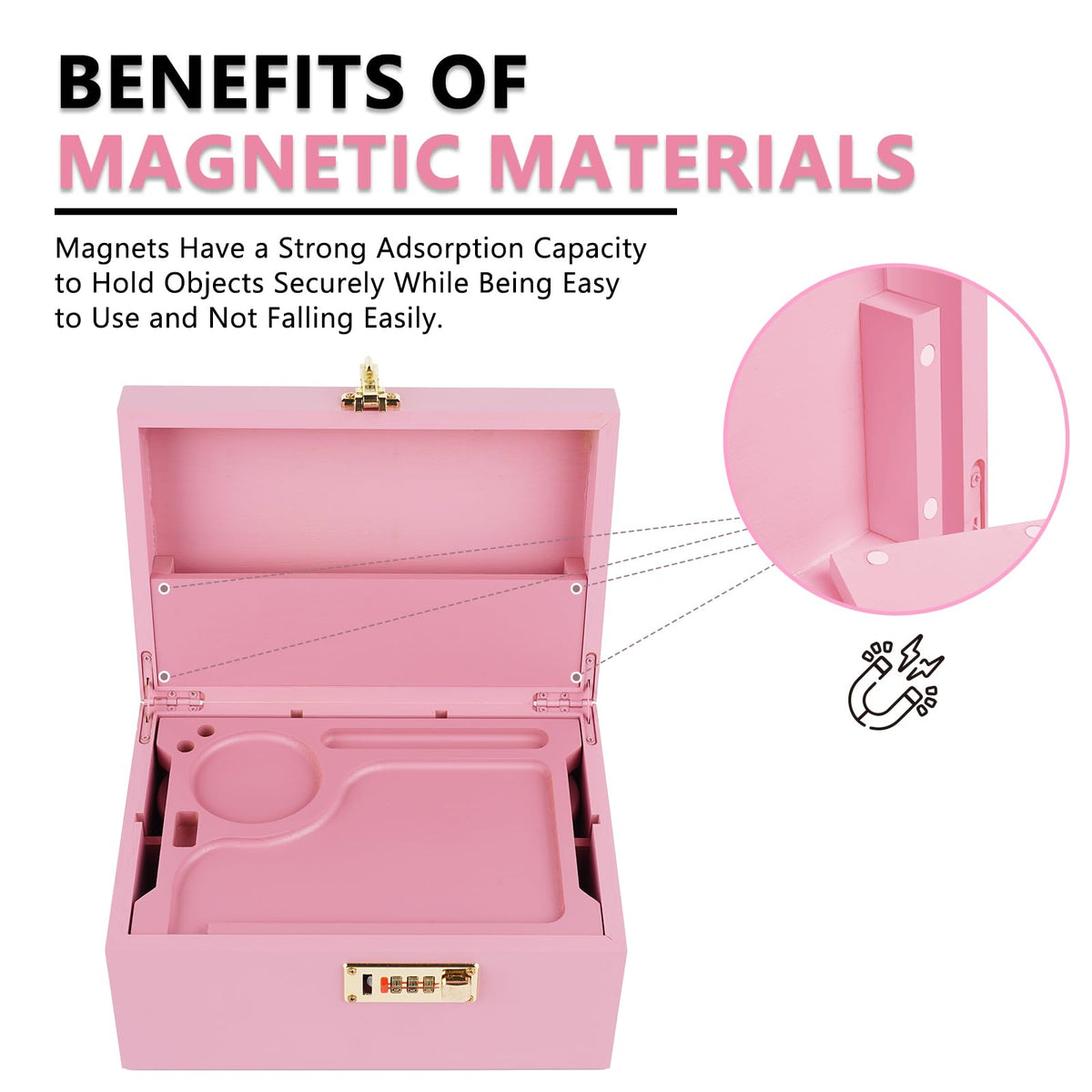 OZCHIN pink bamboo box lid groove adds extra storage options.