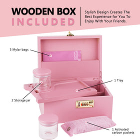 OZCHIN pink bamboo box open tray with divider for organized items.