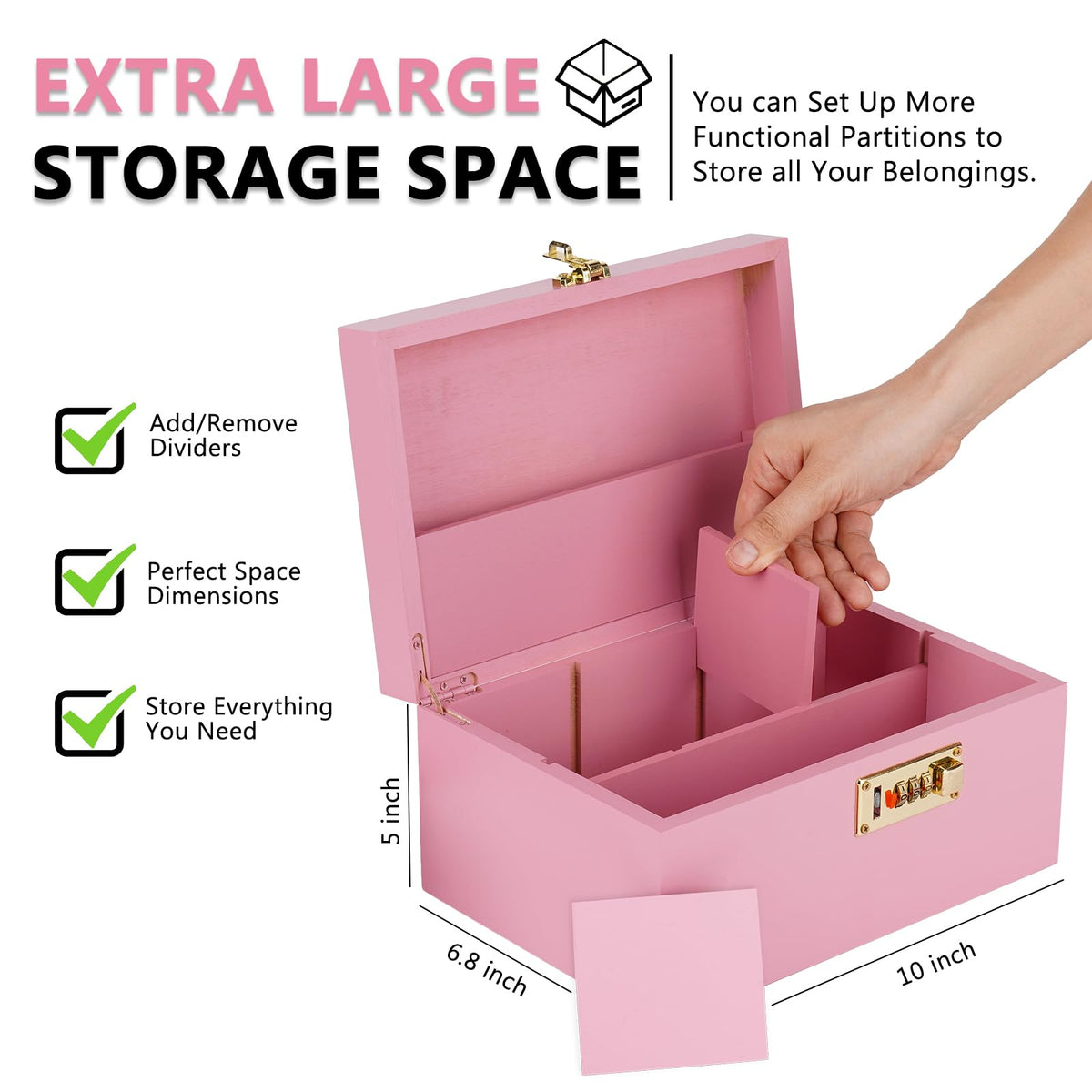 OZCHIN pink bamboo box removable tray maximizes internal space.