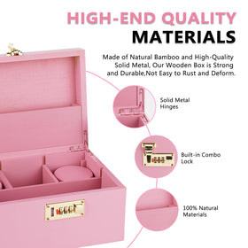 OZCHIN pink bamboo box sturdy hinges ensure smooth opening.
