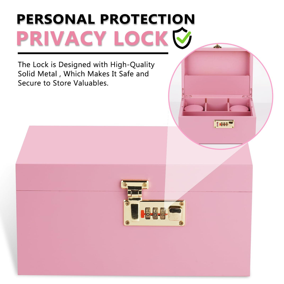 OZCHIN pink bamboo box with glass jars included for versatile storage.