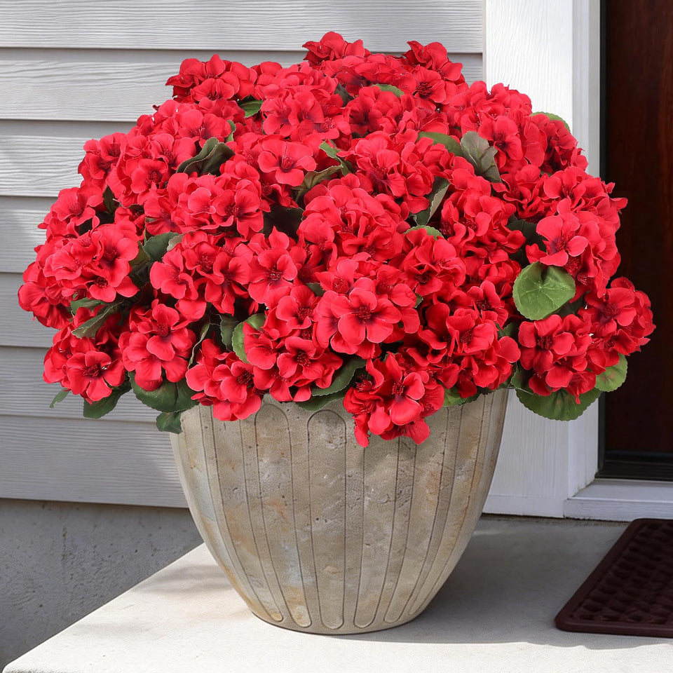 PABREY artificial geraniums outdoor red bundle for porch decoration and long-lasting color.