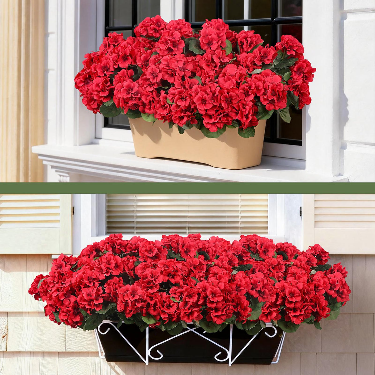 PABREY red geraniums in a pot add year-round color.