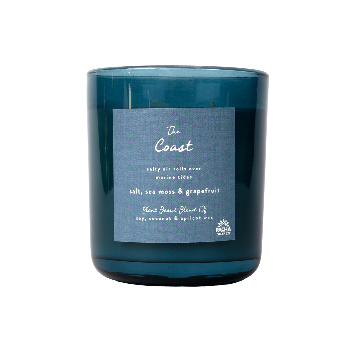 Pacha Soap Co The Coast candle salt close-up, highlighting fresh coastal ambience.