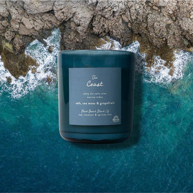 Pacha Soap Co The Coast candle sea moss note close-up for marine depth.