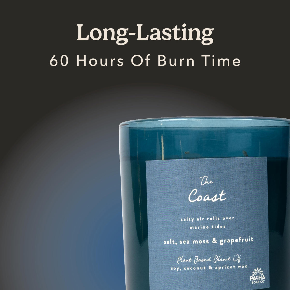 Pacha Soap Co The Coast candle wax blend close-up shows sustainable formula.