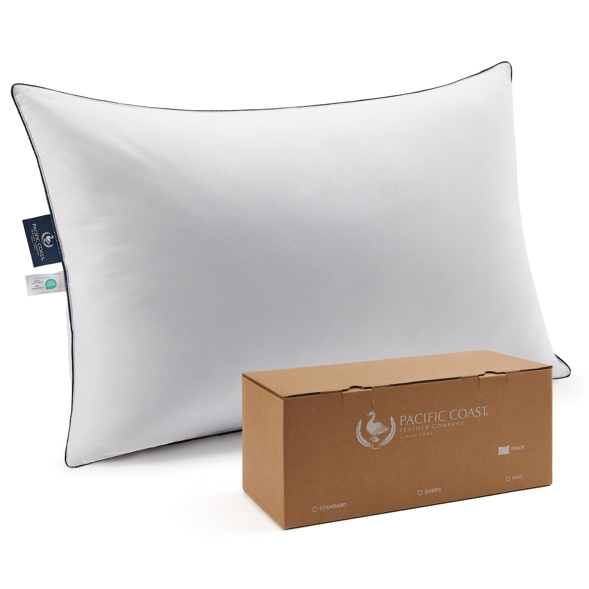 Pacific Coast Bed Pillow front view shows plush loft for supportive sleep.