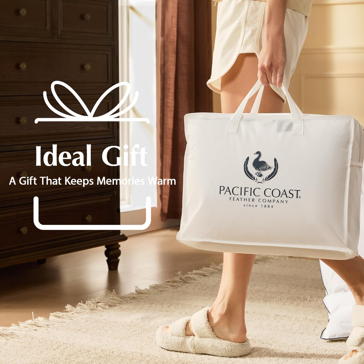 Pacific Coast goose down fiber comforter allergen-free interior for sensitive sleepers.
