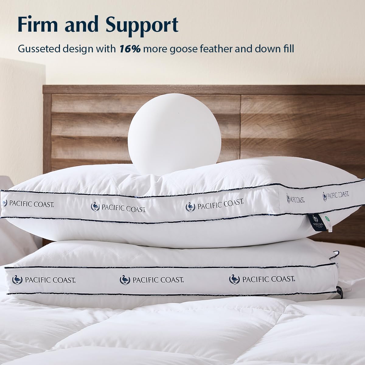 pacific coast breathable cotton cover on goose feather pillow provides skin-friendly moisture control.
