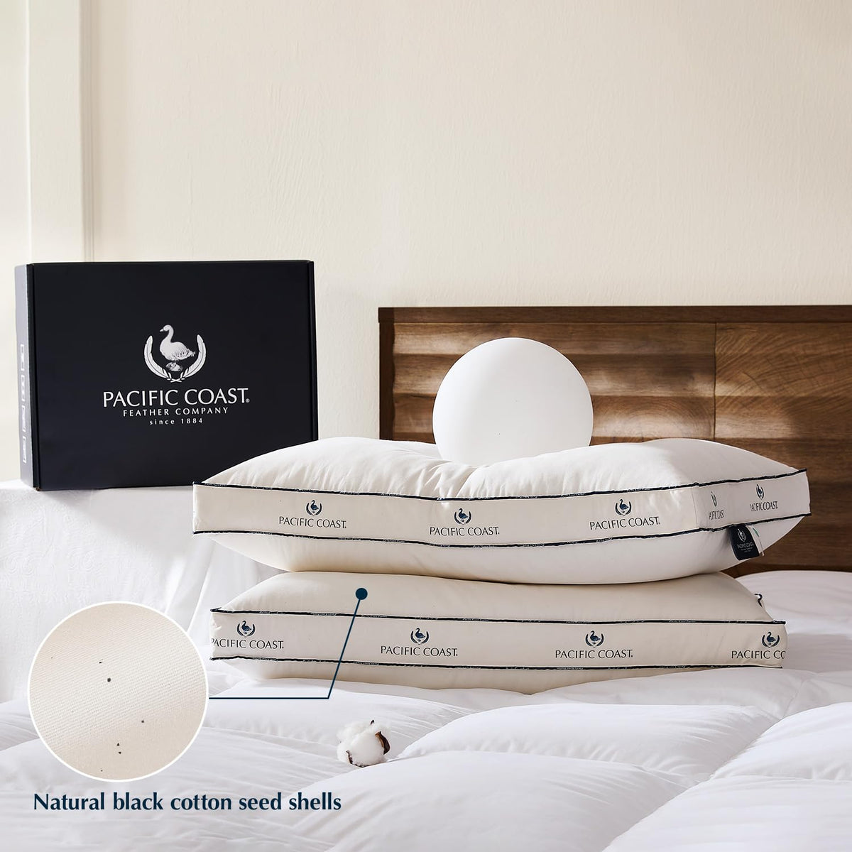 Pacific Coast gusseted-edge pillow supports neck alignment.