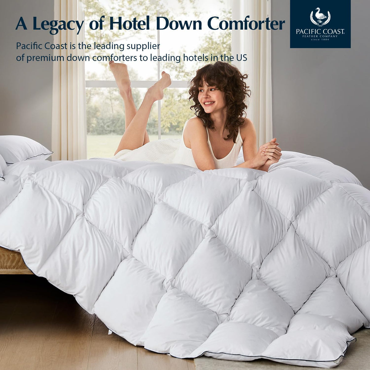 Pacific Coast hotel-inspired bedroom setup suggests hotel-quality sleep experience at home.