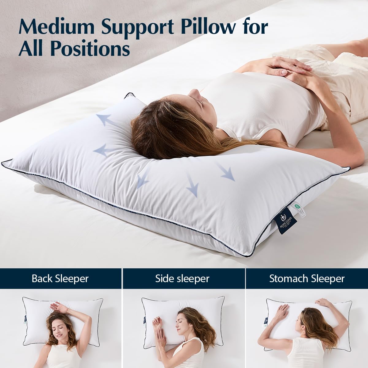 Pacific Coast pillow demonstrates versatile support for back, stomach, and side sleepers