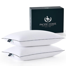 Pacific Coast white goose down fiber pillows show fluffy king-size loft for all sleep positions