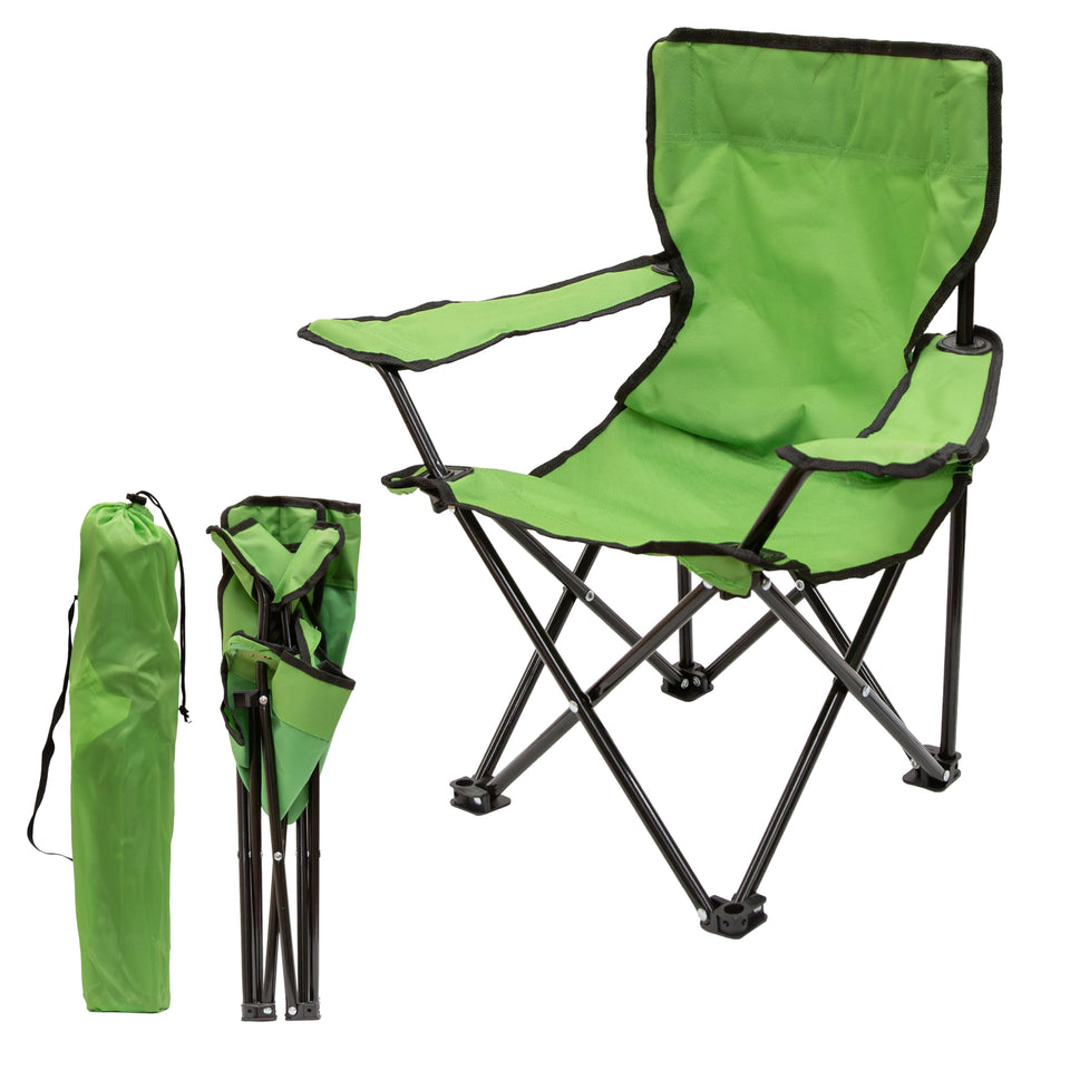 Pacific Play Tents emerald green chair closeup shows sturdy frame for durability