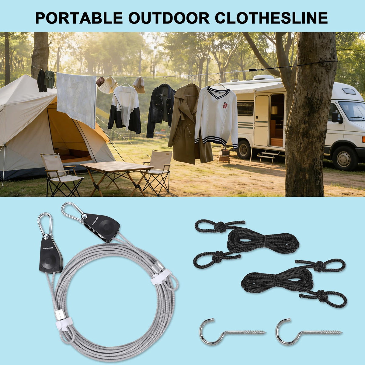 Packgoape 40ft extendable length adapts to camping, RV, or balcony spaces.