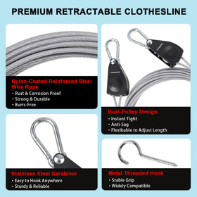 Packgoape dual pulley system keeps the line taut for efficient drying.