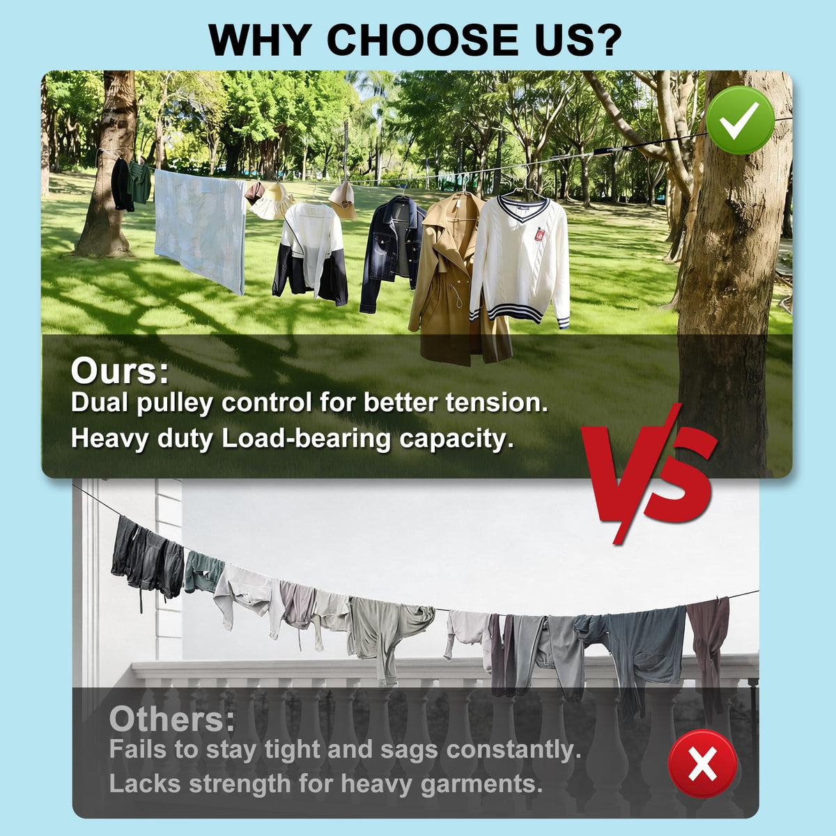Packgoape easy-set-up clothesline hooks for secure attachment to trees, rails, or poles.