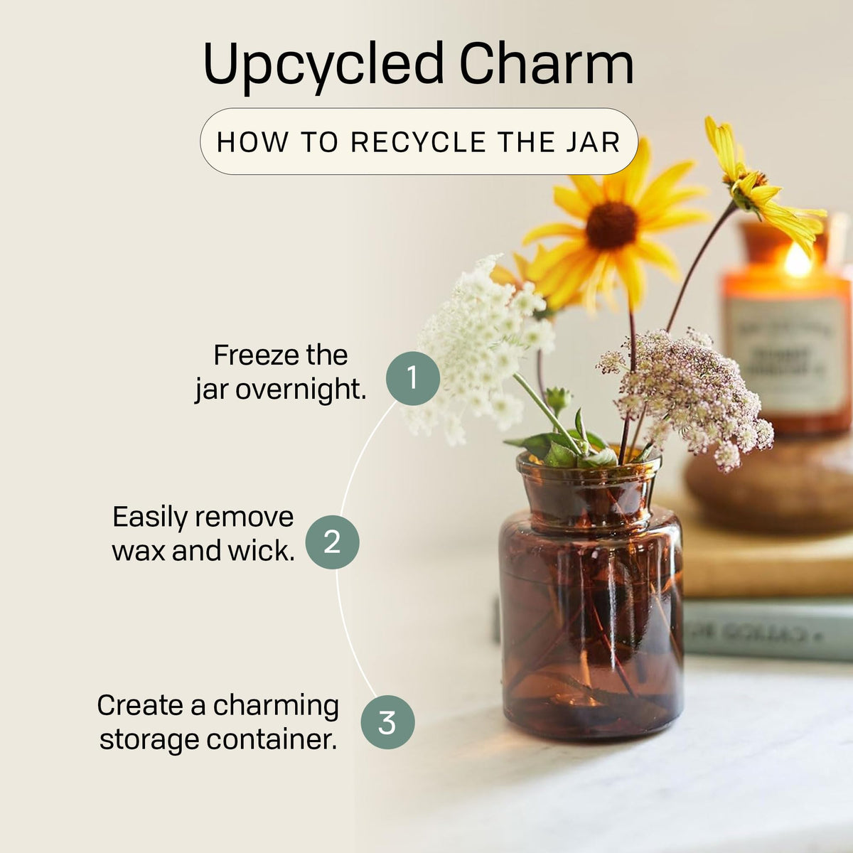 Paddywax jar repurposed as storage or vase after candle use.