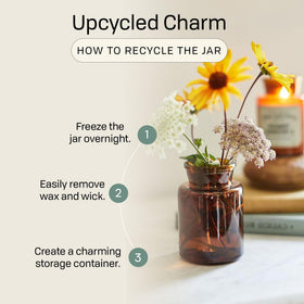 Paddywax jar repurposed as storage or vase after candle use.
