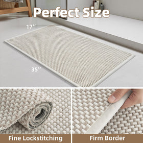 PADOOR rubber-backed mat provides reliable non-slip grip on smooth bathroom floors