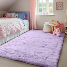 PAGISOFE purple shag rug adds vibrant color to teen rooms.
