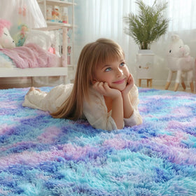 PAGISOFE fluffy circle rug in nursery provides a soft play surface.