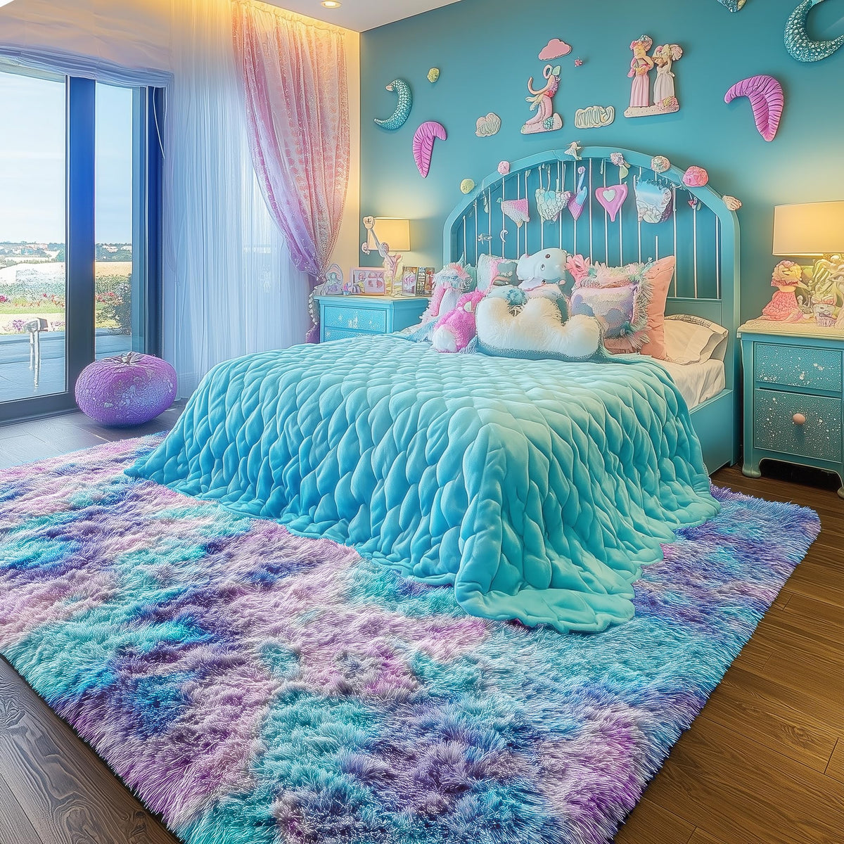 PAGISOFE soft pile rug provides cushioned steps for toddlers.