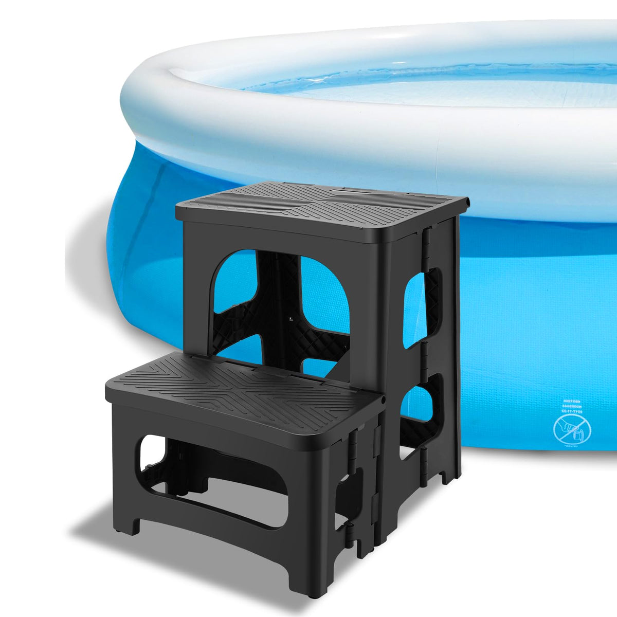 PAHTTO folding 2-step stool, folded for lightweight travel and storage.