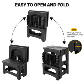 PAHTTO folding 2-step stool in office, reaching high cabinets.