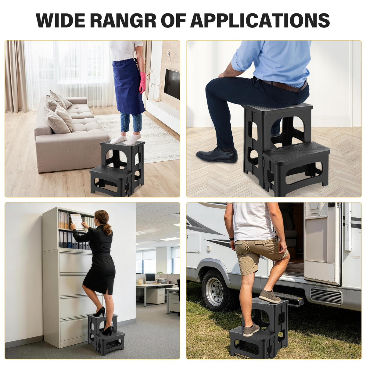 PAHTTO folding 2-step stool outdoors, sturdy on level ground.