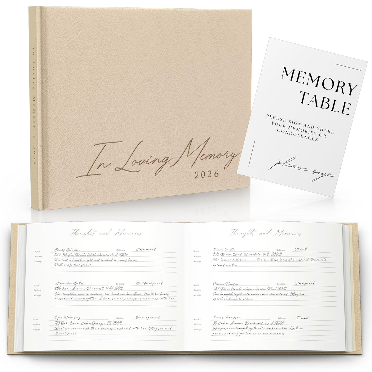 Paige McRae funeral guest book beige cover for lasting memories