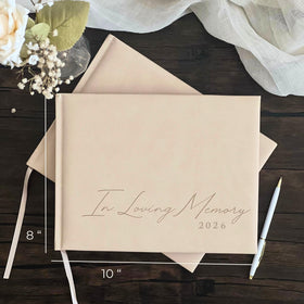 Paige McRae leather memory book for guest sign-in and condolences