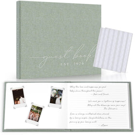 Paige McRae wedding guest book cover linen enhances reception decor while inviting heartfelt messages.