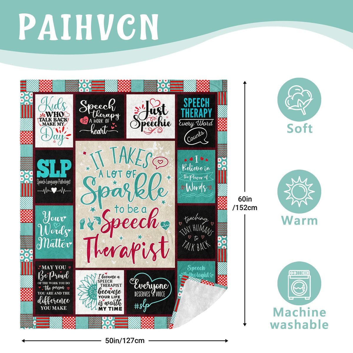 Paihvcn appreciation gift for women, a bright SLP blanket for colleagues.