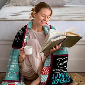 Paihvcn soft polyester SLP blanket shown as office decor in a therapy room.